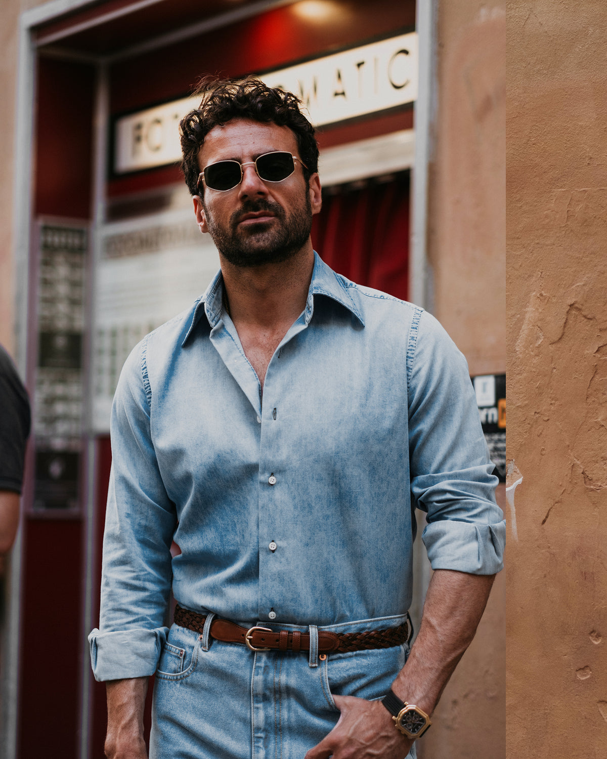 Fade Washed Light Blue Denim Chambray Shirt - 2