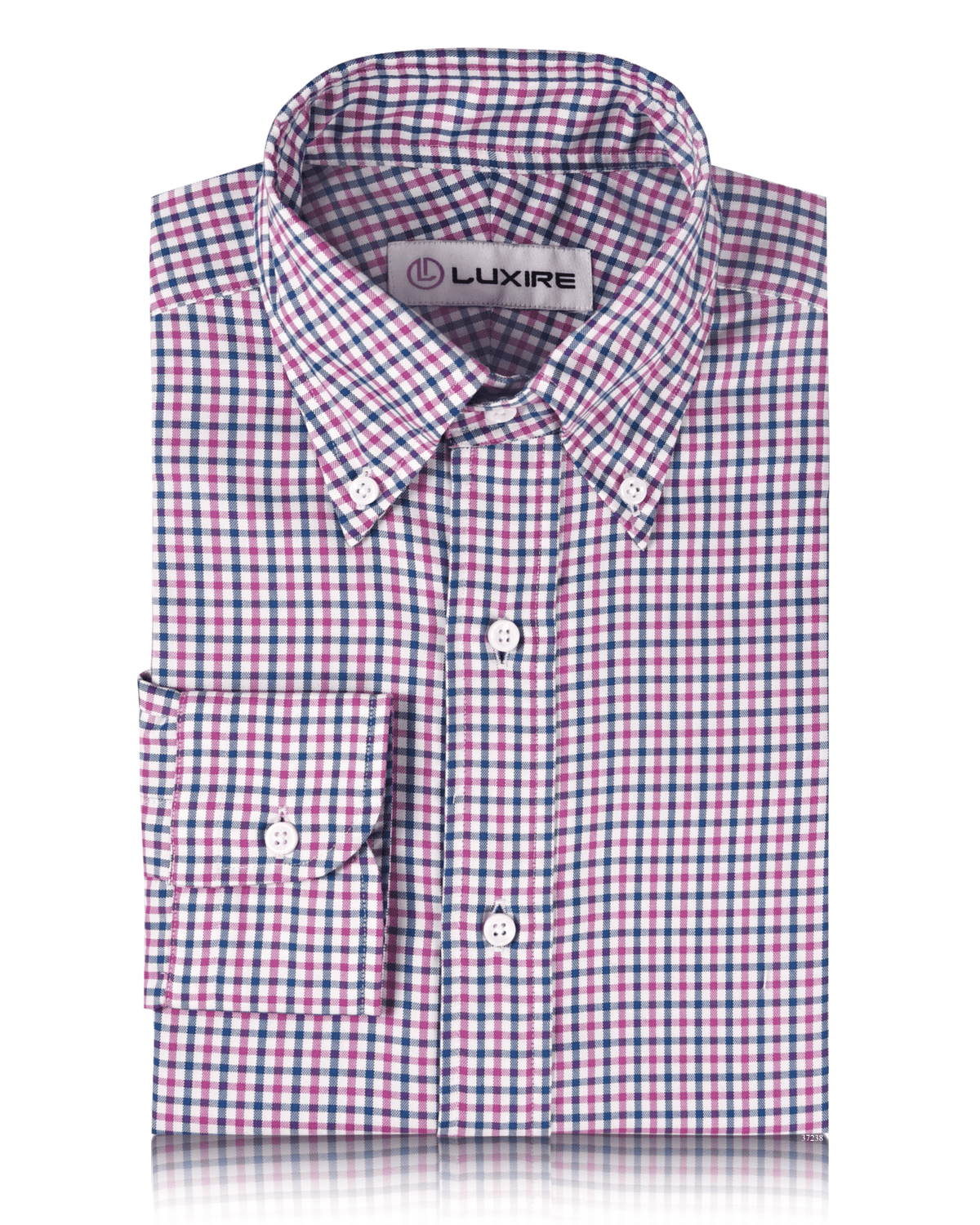 Pinpoint Oxford Blue Pink Tartan Checks - 1