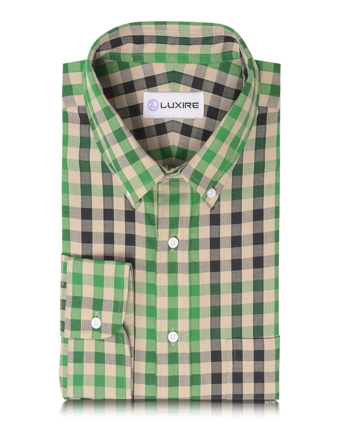 Checks: Green Black Macro Gingham Herringbone Shirt - 1