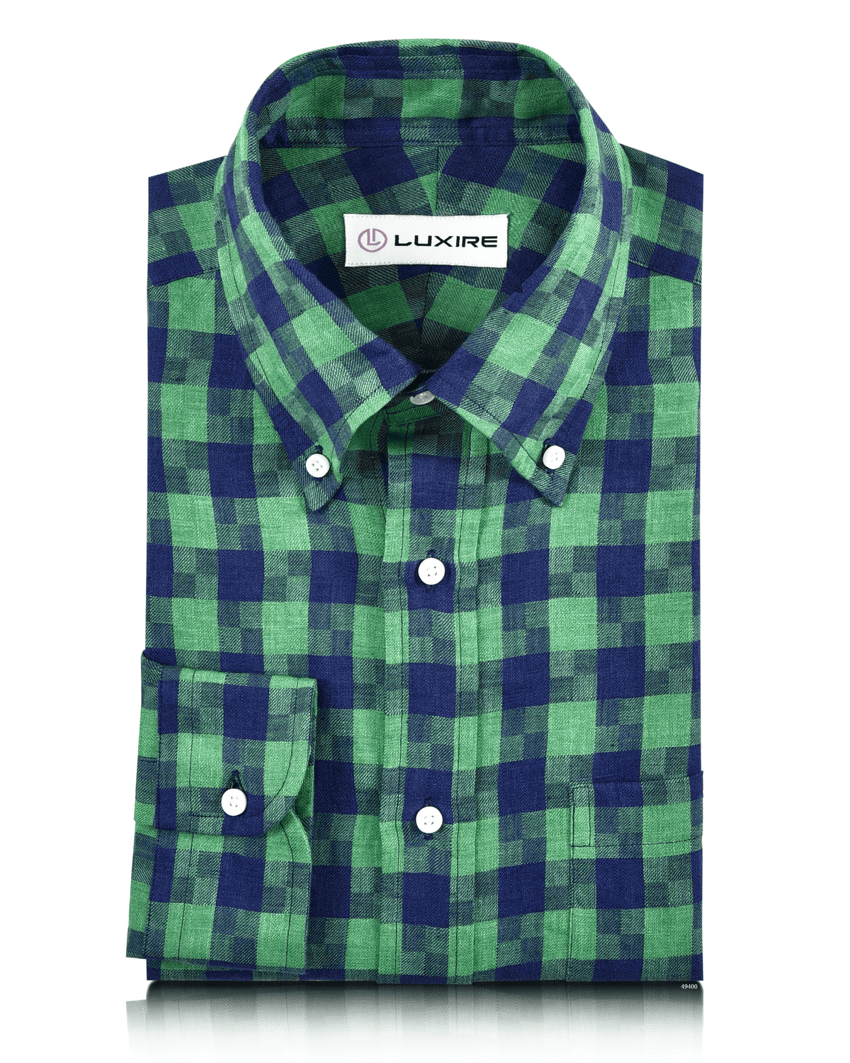 Linen: Indigo Blue Green Madras Gingham - 1