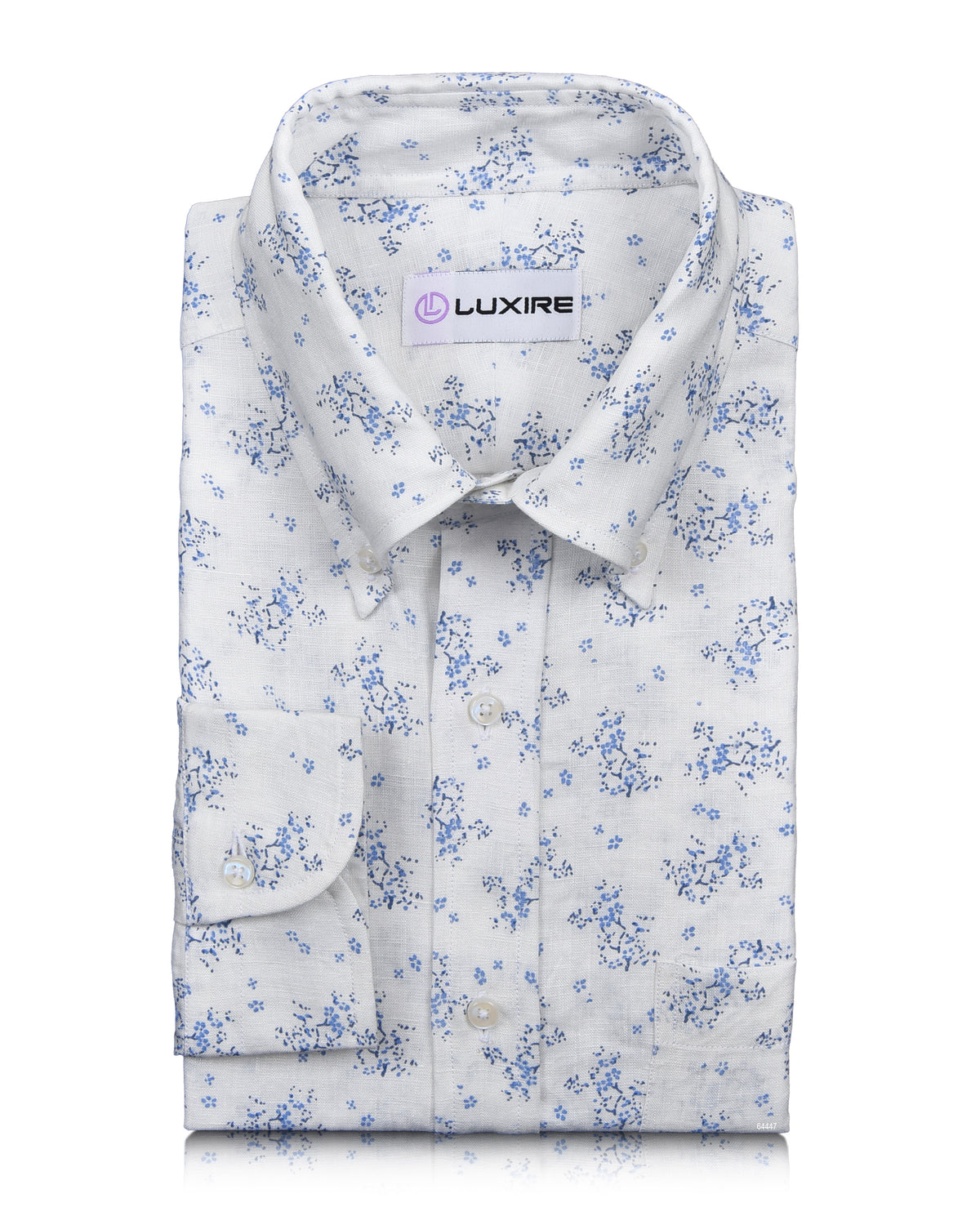 Linen: Pale Blue Printed shrubs On White - 1