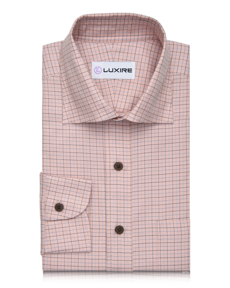 Blue Black Tattersall Checks On Peach