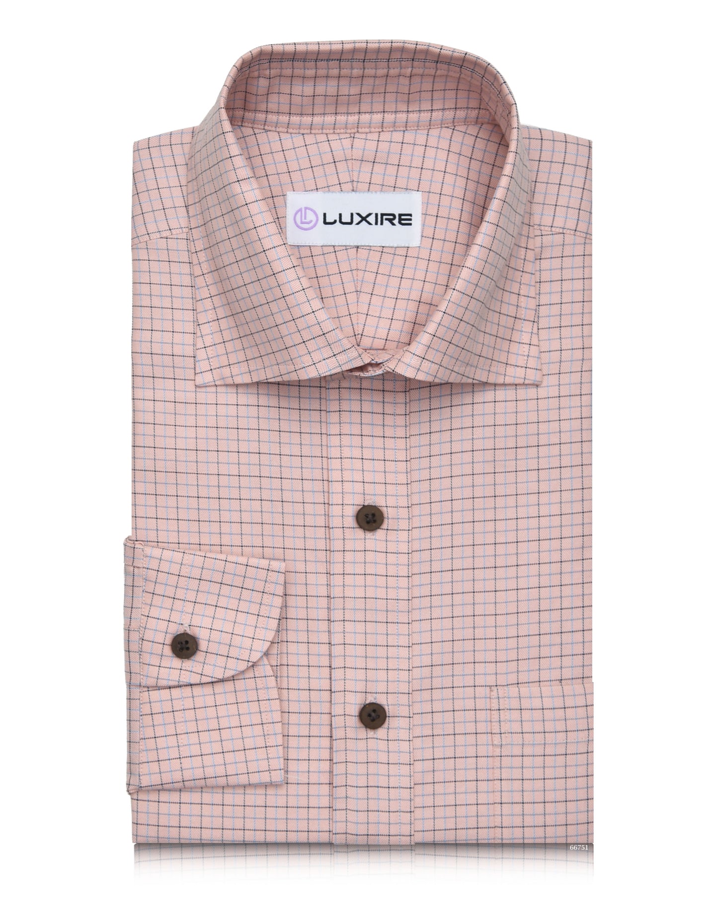 Blue Black Tattersall Checks On Peach