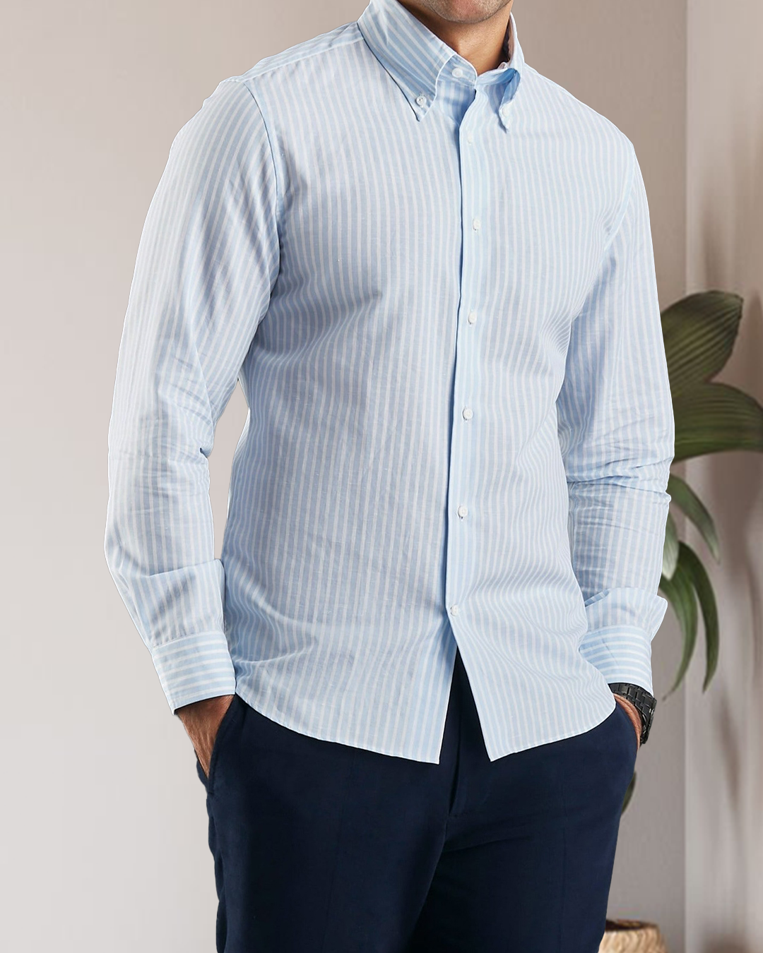 Brembana Sky Blue Slub Awaning stripes Shirt - 1