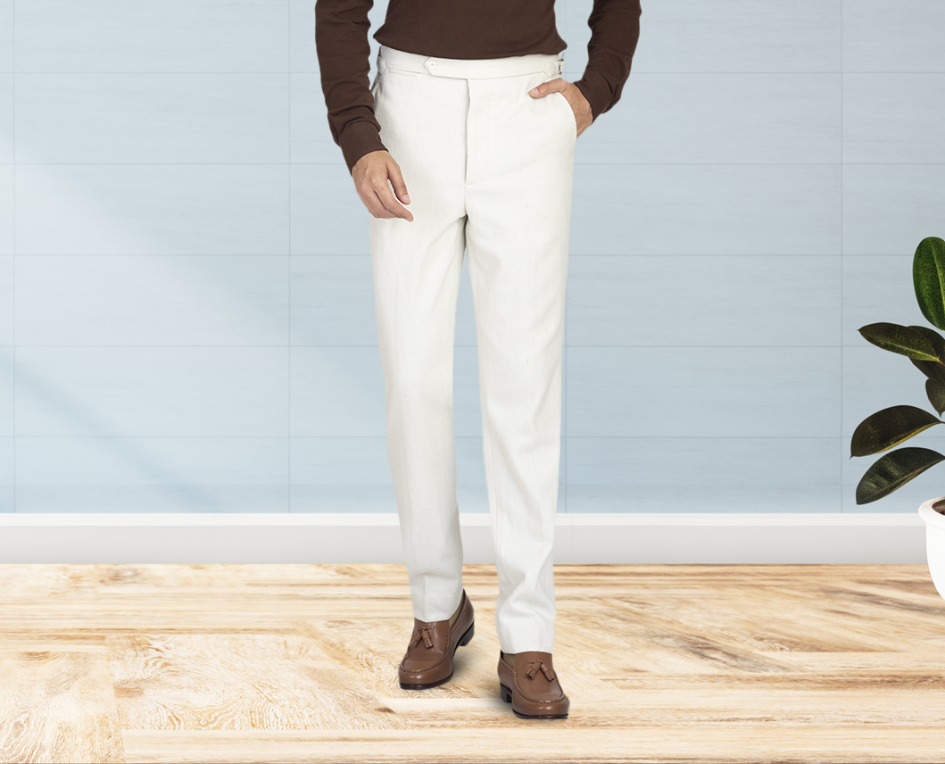 Cream Wool Flannel Pant - 1