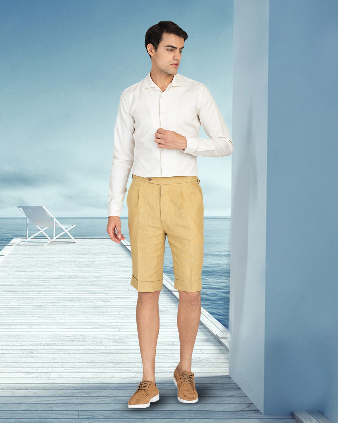 Goldish Yellow Linen Shorts - 4