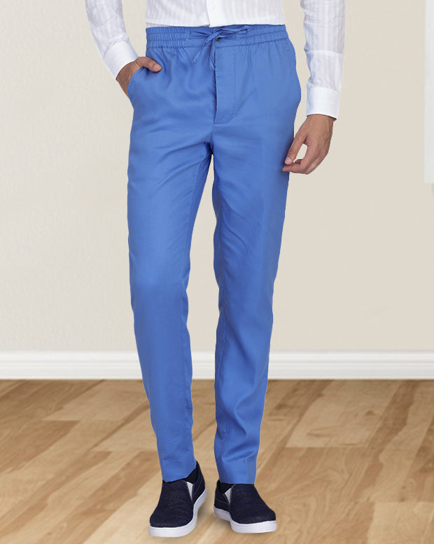 Light Cobalt Blue Twill Drawstring Pant - 1