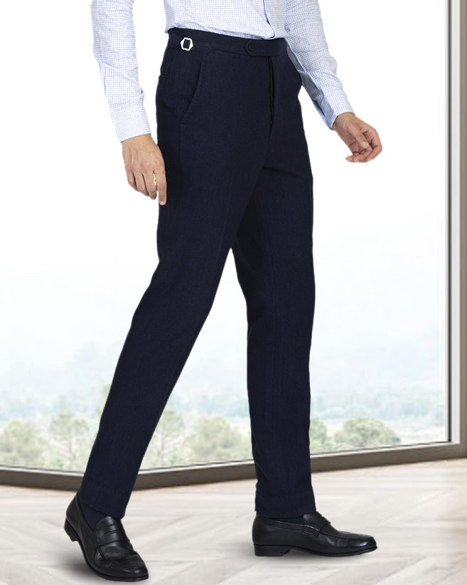 Navy Wool Flannel Pant - 1
