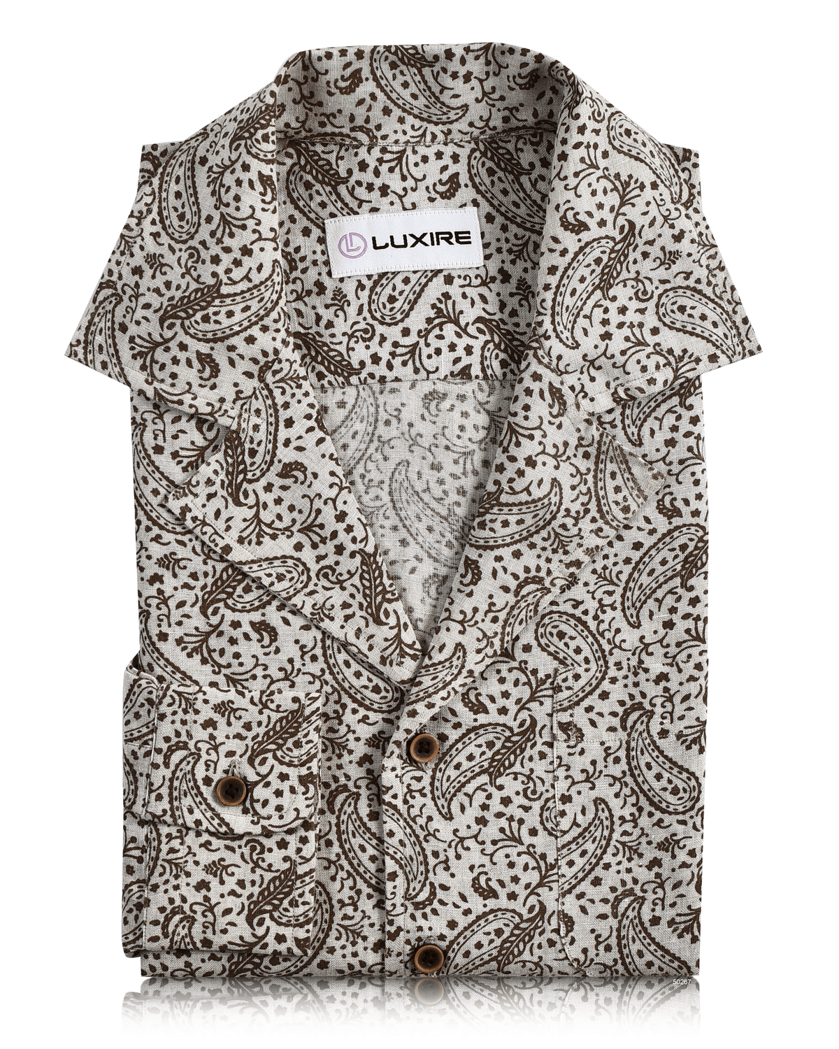 Camp Collar Shirt in Linen Brown Printed Paisely - 5