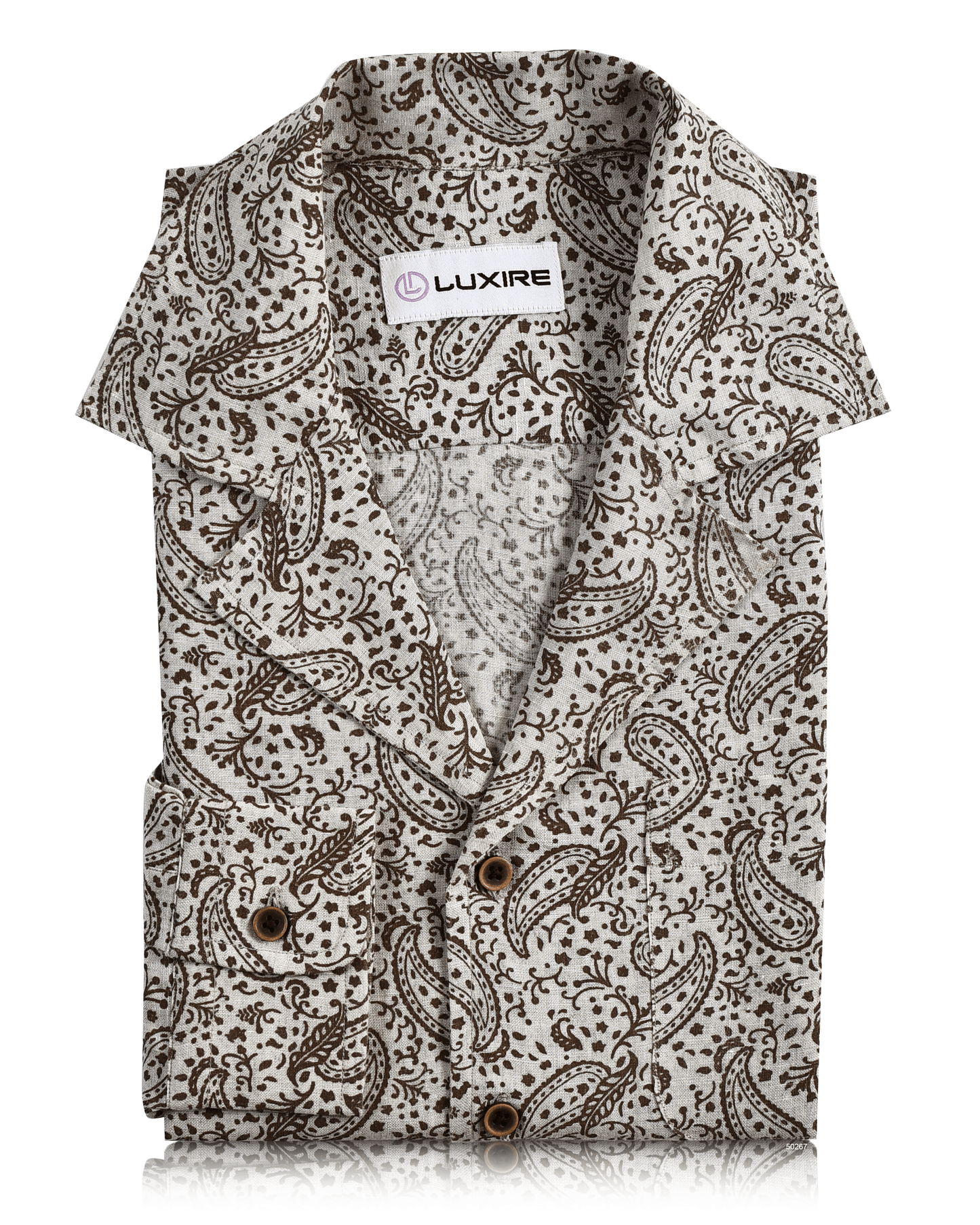 Camp Collar Shirt in Linen Brown Printed Paisely