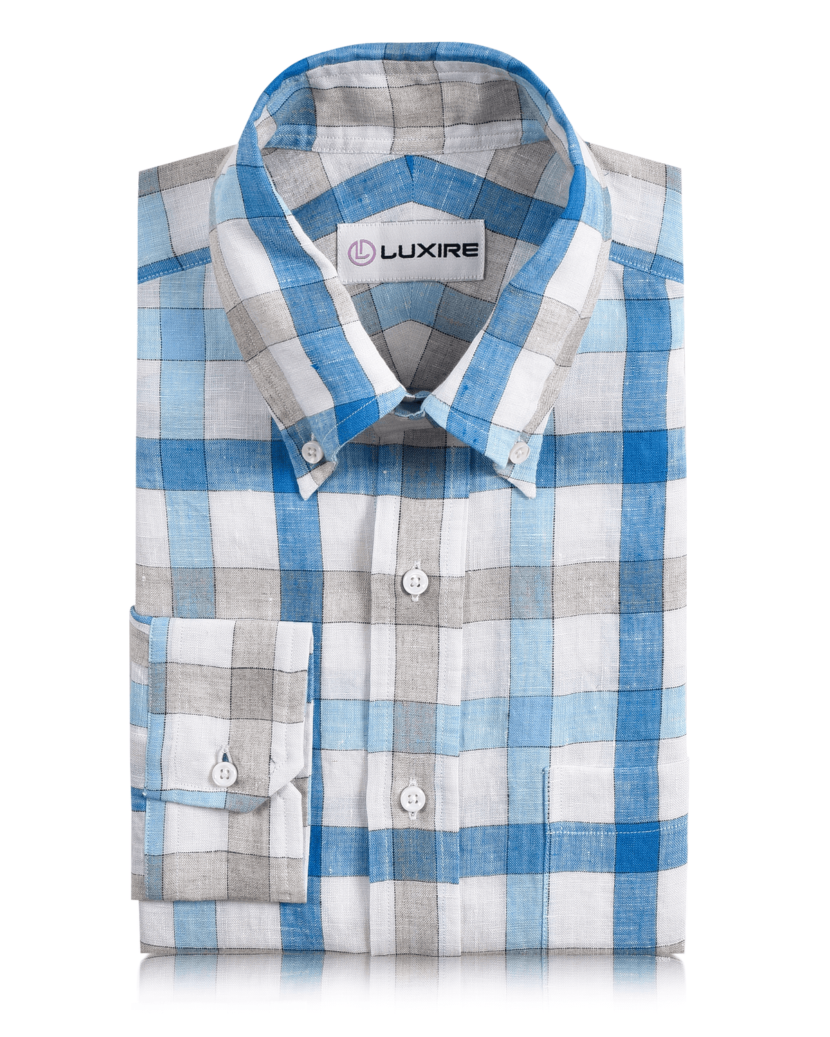White Blue Ecru Linen Checks - 1