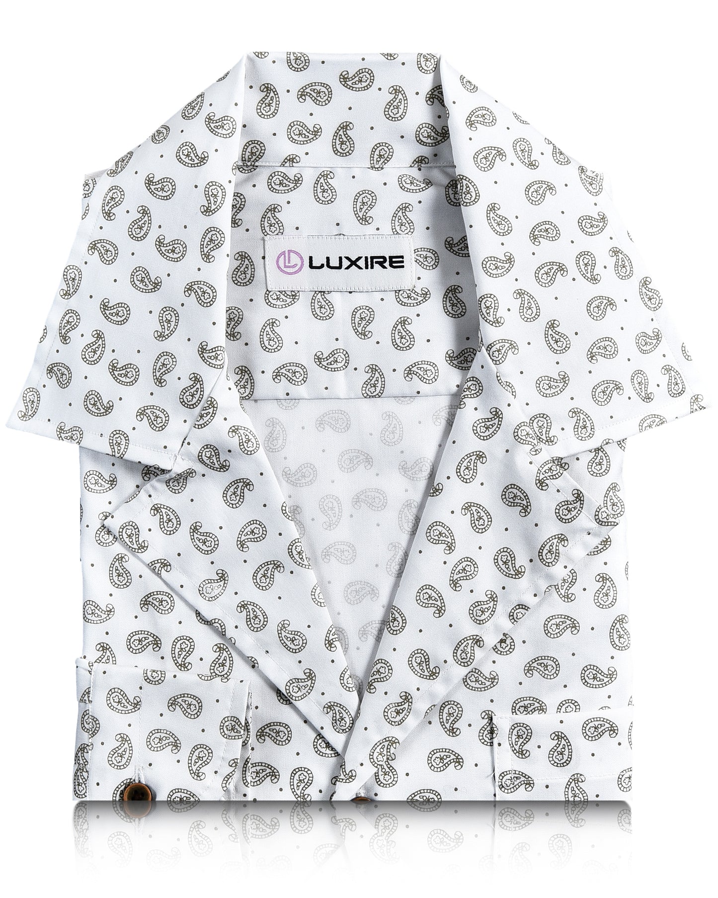 Camp Collar Shirt in Khaki Paisley Print on White