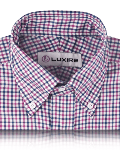 Pinpoint Oxford Blue Pink Tartan Checks