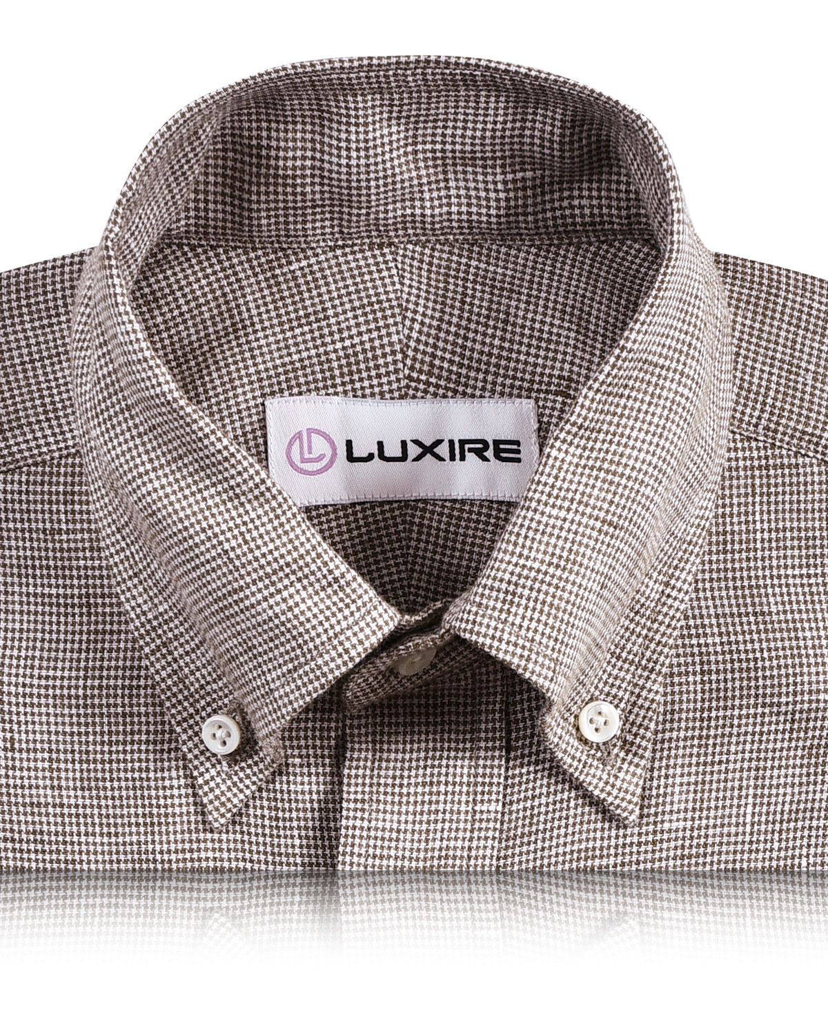 Linen: Brown White Mini Houndstooth Shirt - 2