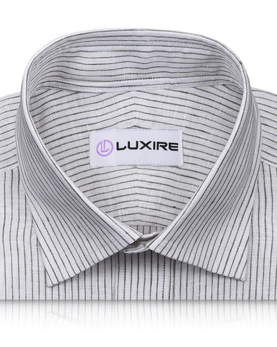 Linen: Olive Green Pin Stripes On White Shirt