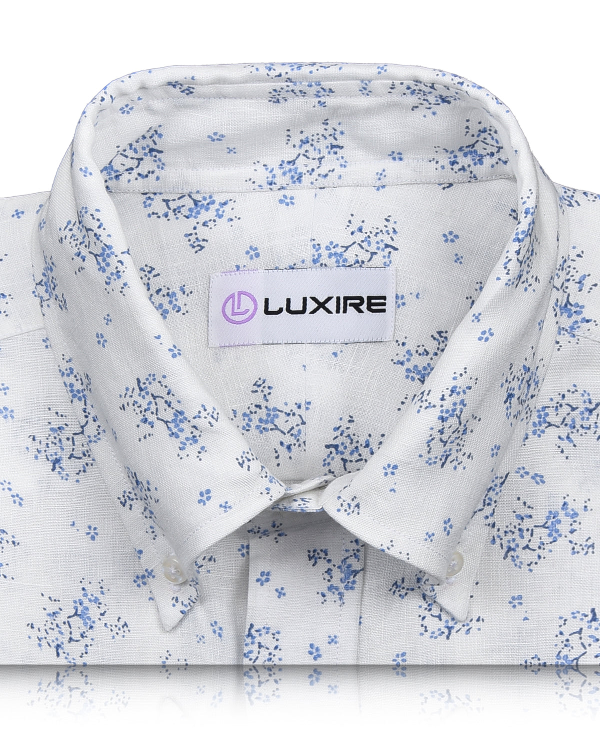 Linen: Pale Blue Printed shrubs On White - 2