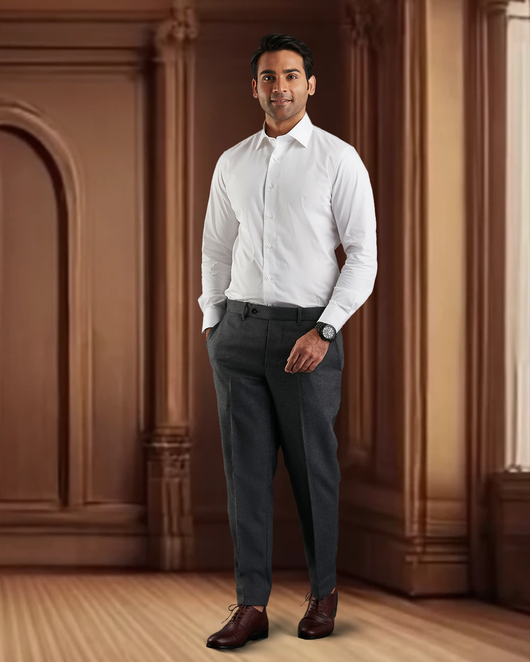 Dugdale Dark Grey Wool Flannel Dress Pant - 3