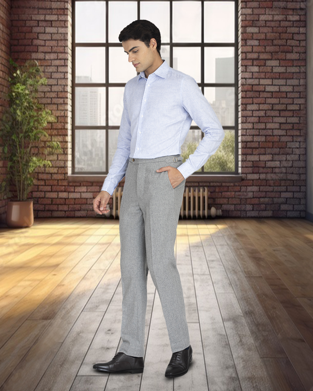 Grey Wool Flannel Pant - 4