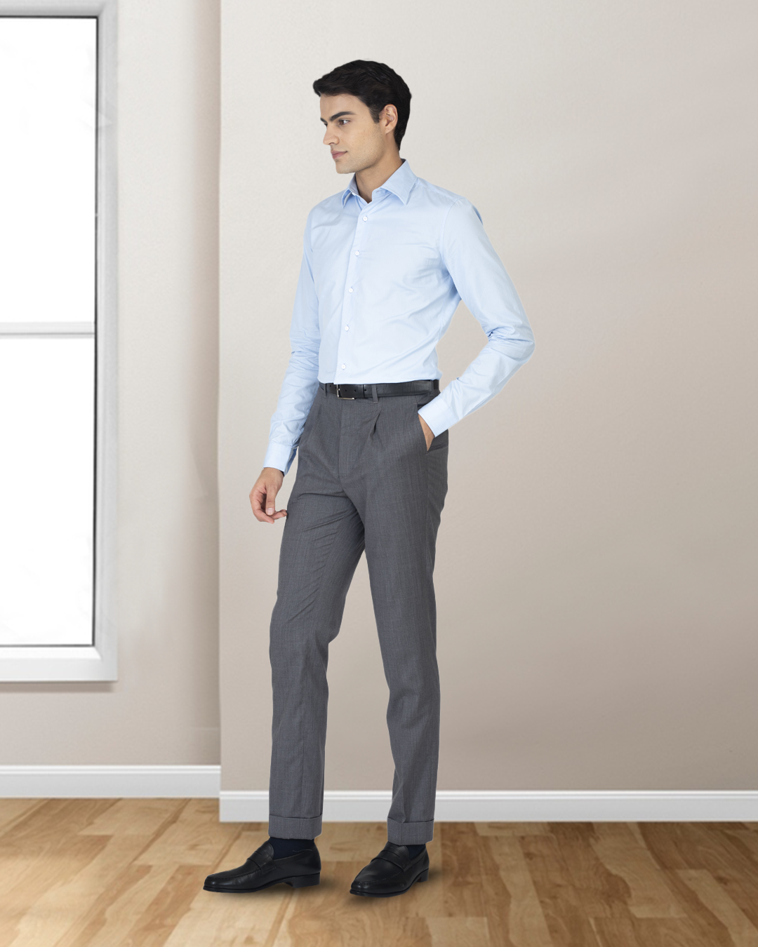 Washable Wool Pants: Plain Mid Grey - 4