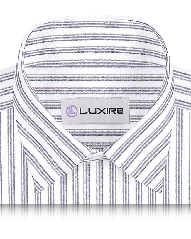 Linen: Dark Blue Beige Stripes On White - 2