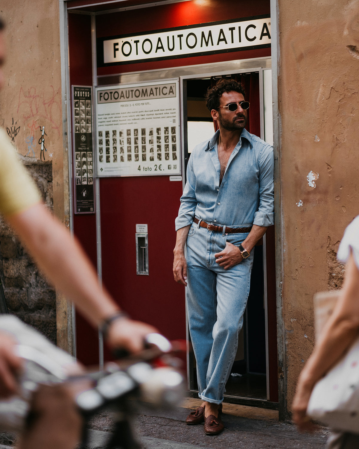Fade Washed Light Blue Denim Chambray Shirt - 3