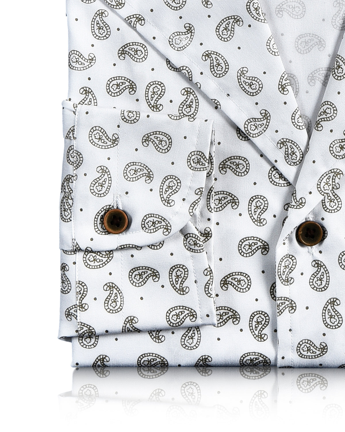Camp Collar Shirt in Khaki Paisley Print on White - 4