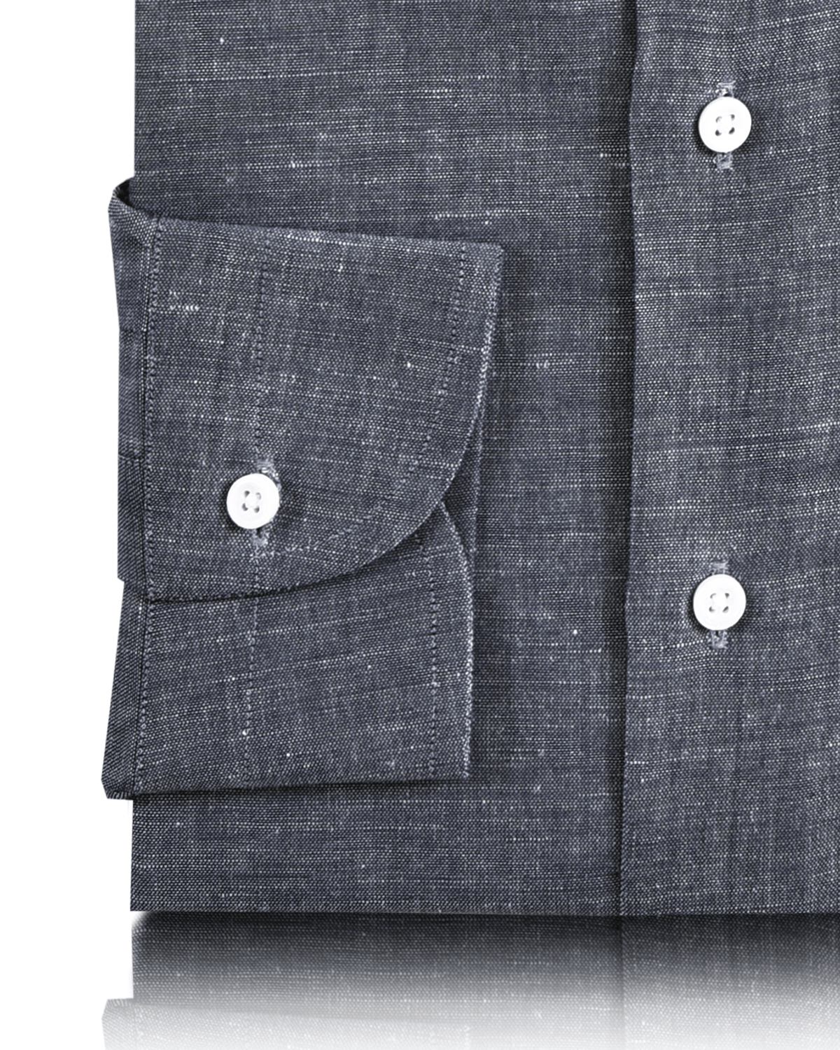 Cotton Linen: Greyish Navy Chambray Shirt - 3