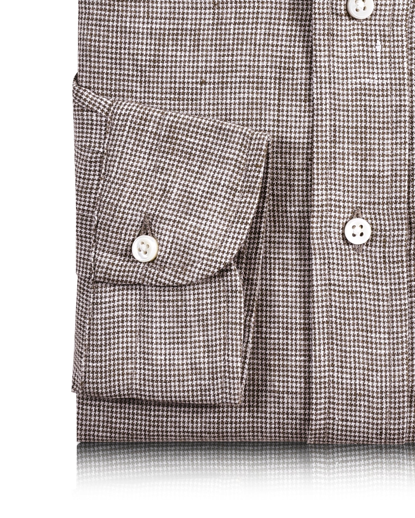 Linen: Brown White Mini Houndstooth Shirt