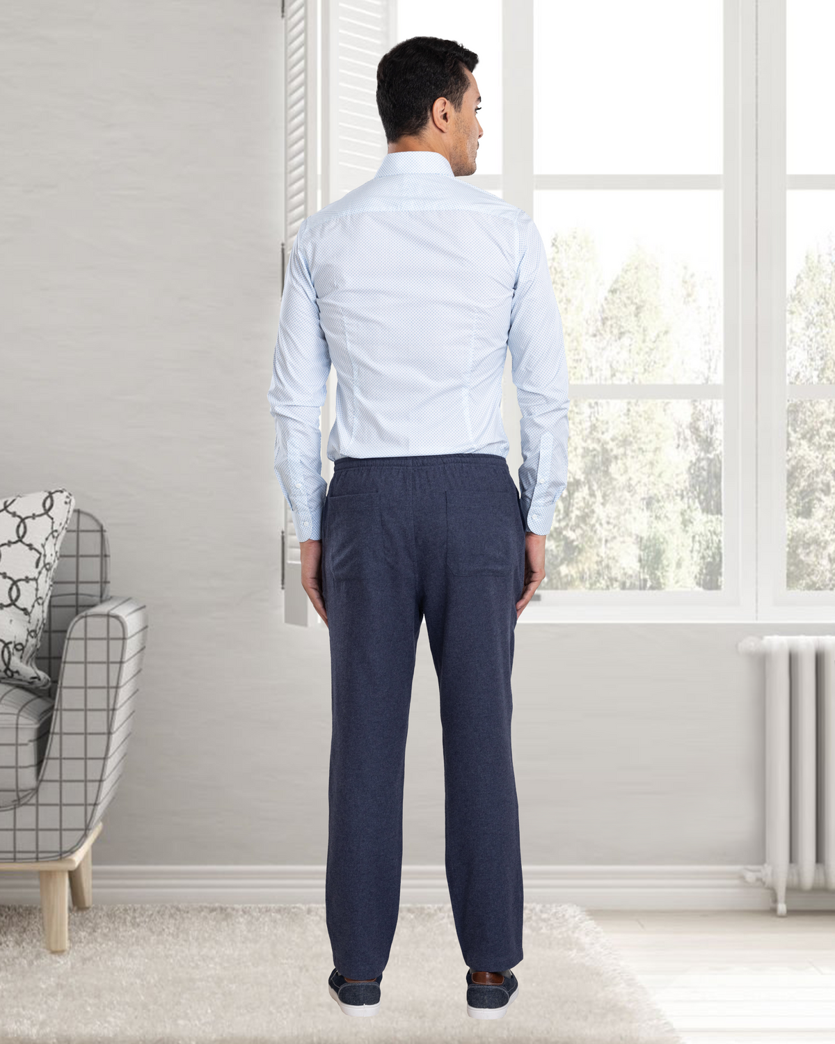 Midnight Blue Soft Cotton Flannel Drawstring Pant - 5