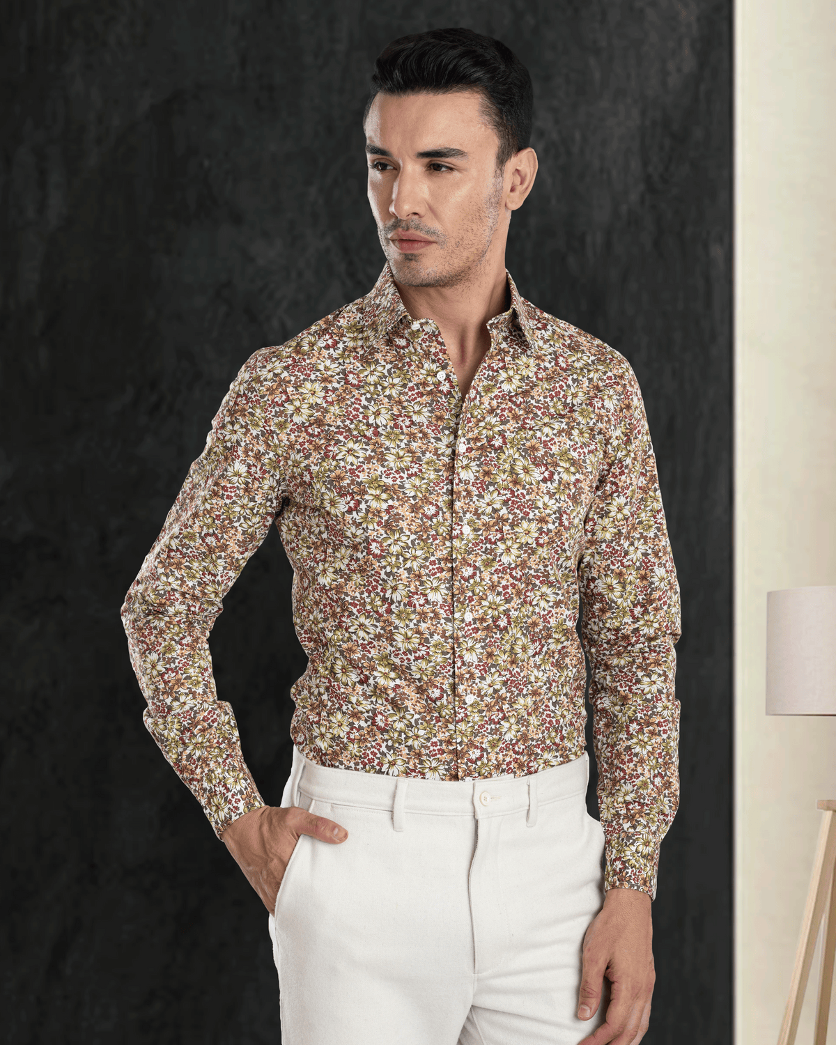 Olive Green Maroon prints on White - 5