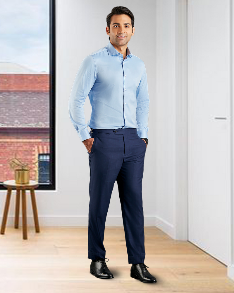 Drago: Super 160s Navy Prince of Wales Checks Dress Pant