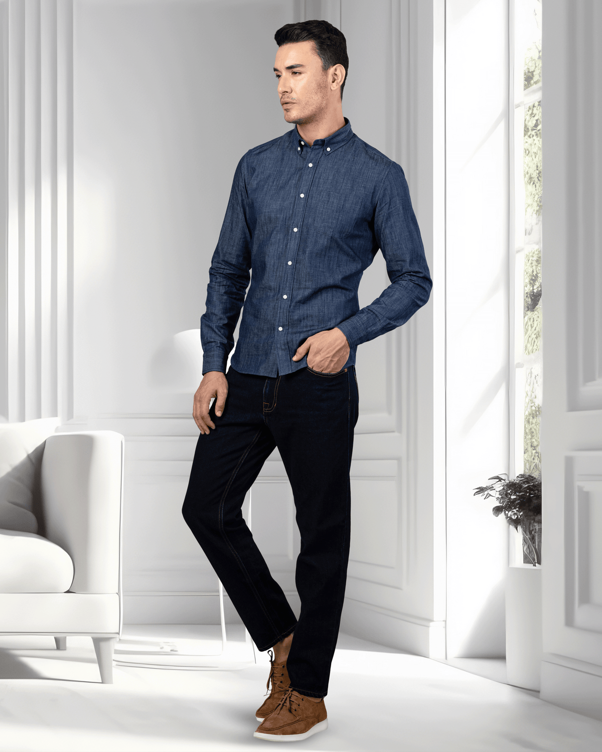 Dark Blue Denim Shirt - 6