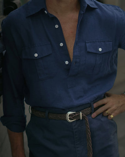 Navy Blue Linen Summer Shirt