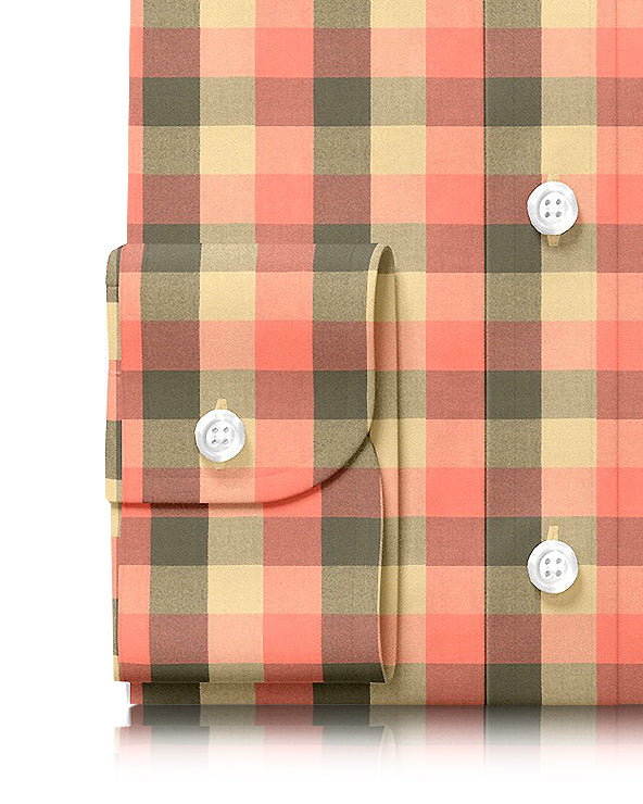 Orange Olive Tan Windowpane Twill Flannel Work Shirt - 3