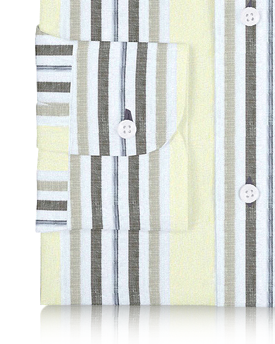Pale Yellow Brown Stripes Linen - 3