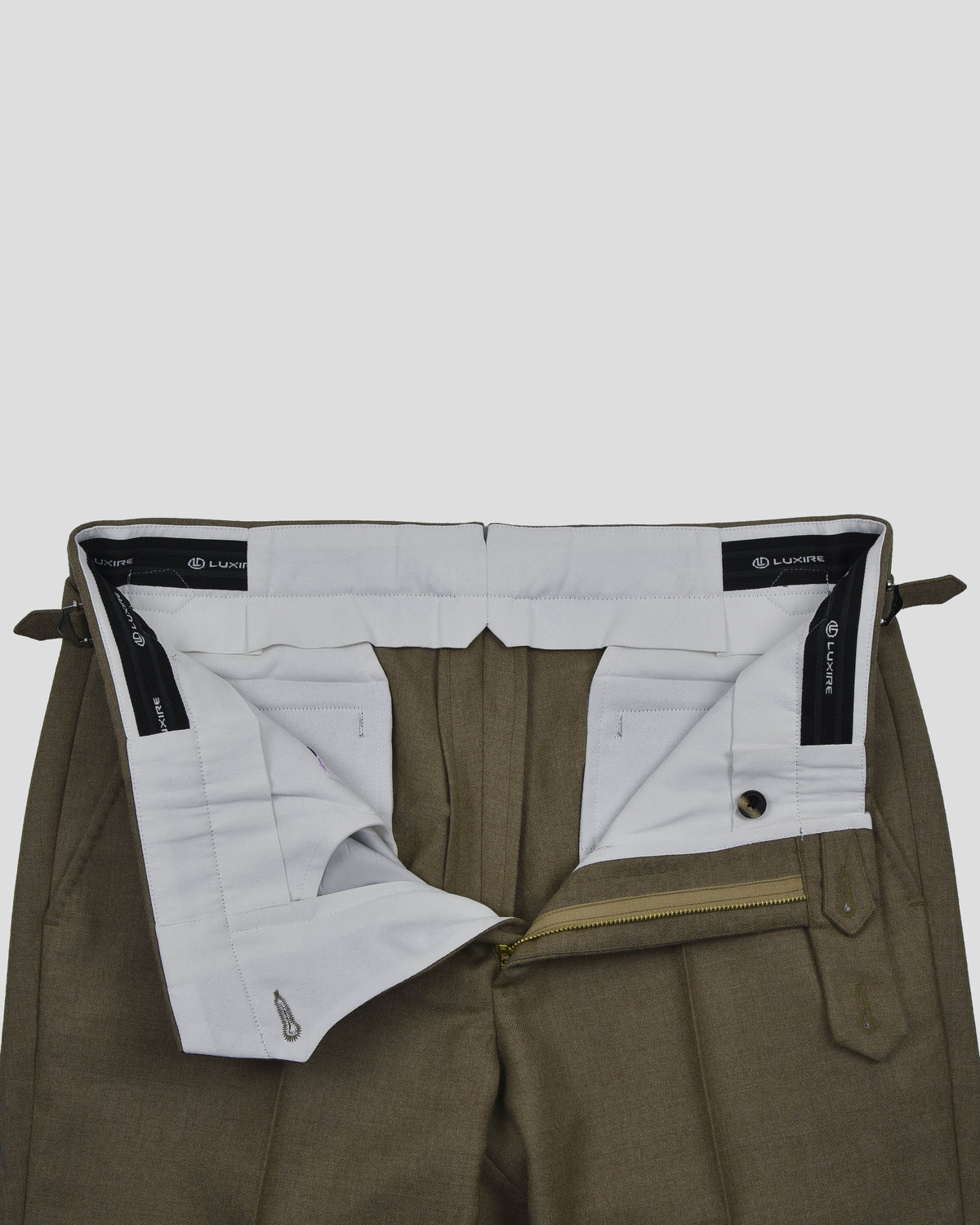 Dugdale Olive Beige Wool Flannel Dress Pant - 5