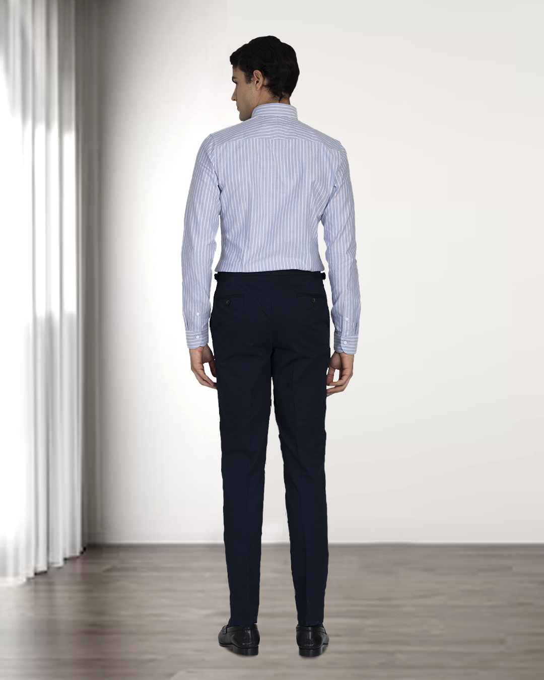 Red White Stripes on Blue Oxford - 3