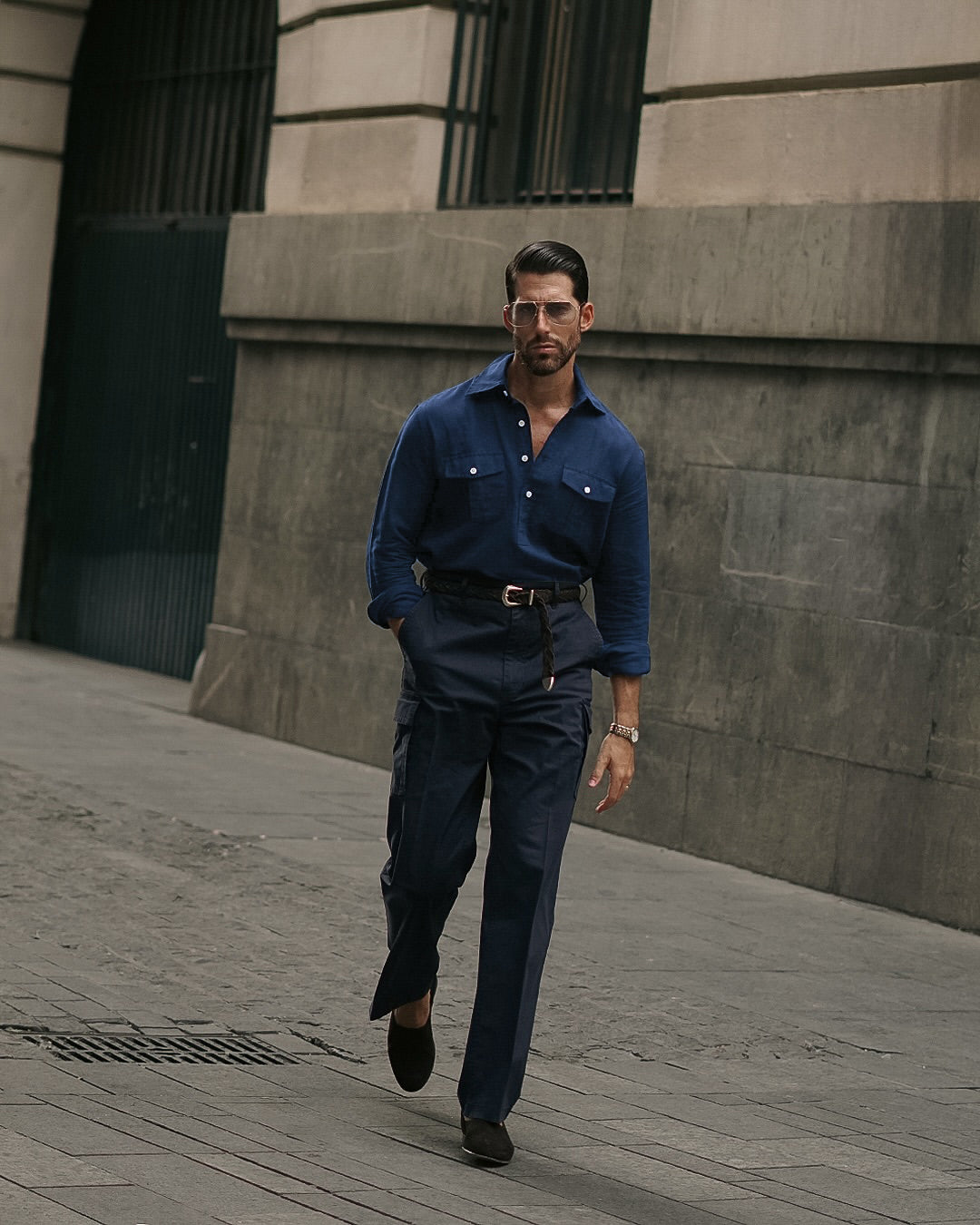 Navy Blue Linen Summer Shirt - 13