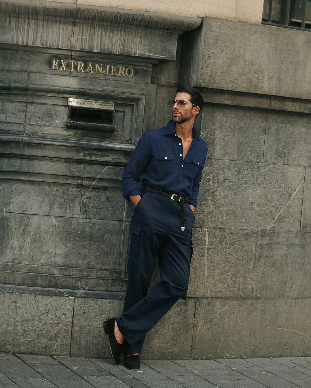 Navy Blue Linen Summer Shirt