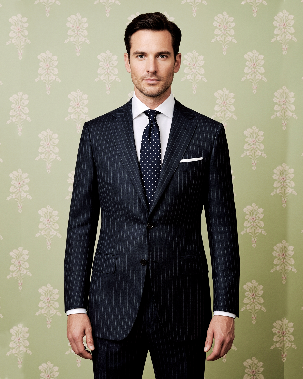 Navy Wool Pinstripes Suit - 1