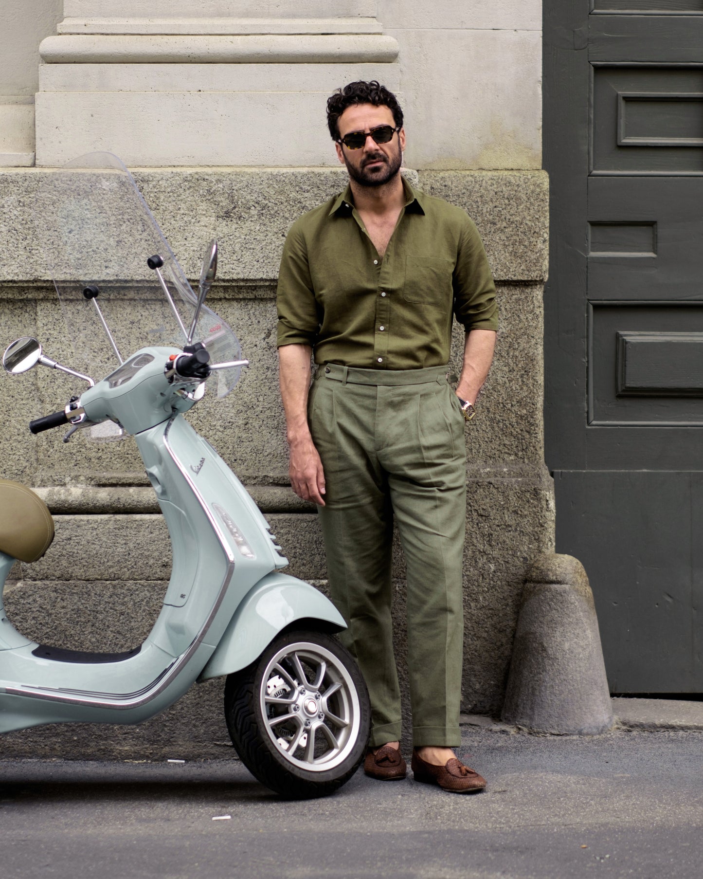 Linen Fresco Olive Green Dress Pant