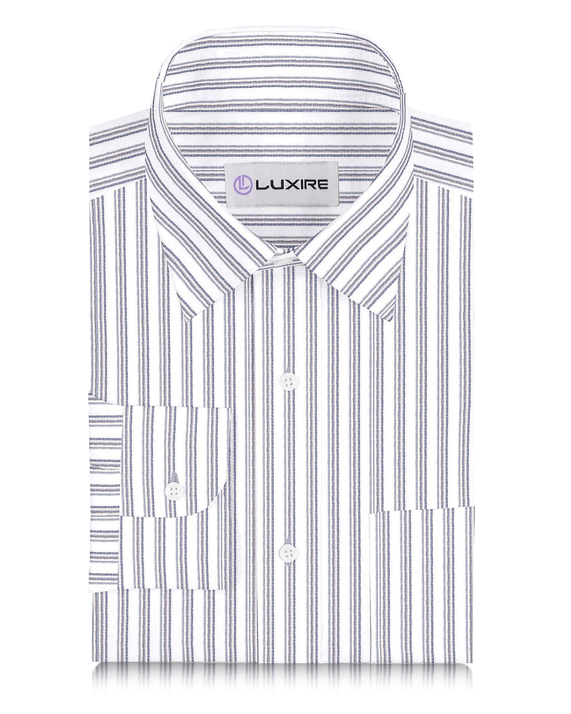 Linen: Dark Blue Beige Stripes On White - 1