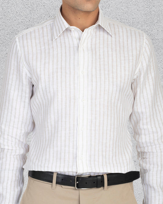 Ecru White Wide Stripes Linen Shirt