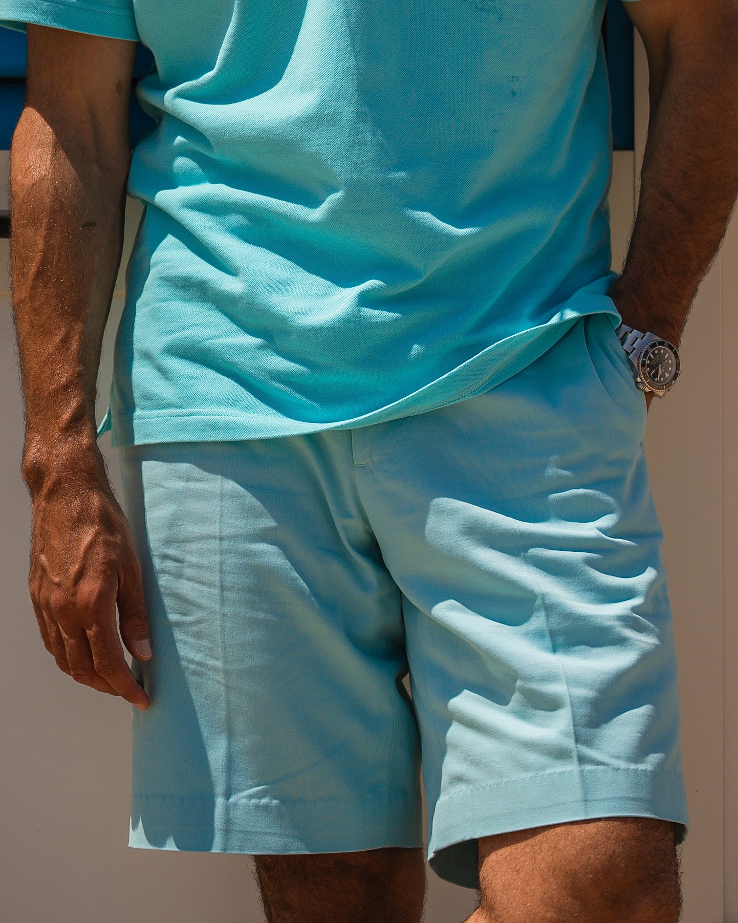 Electric Blue Cotton Twill Shorts