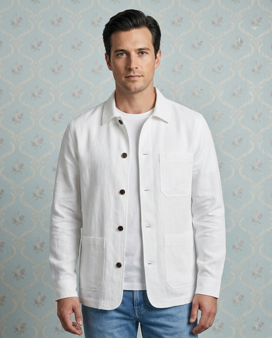 Fresco Cotton White Shirt Jacket - 1