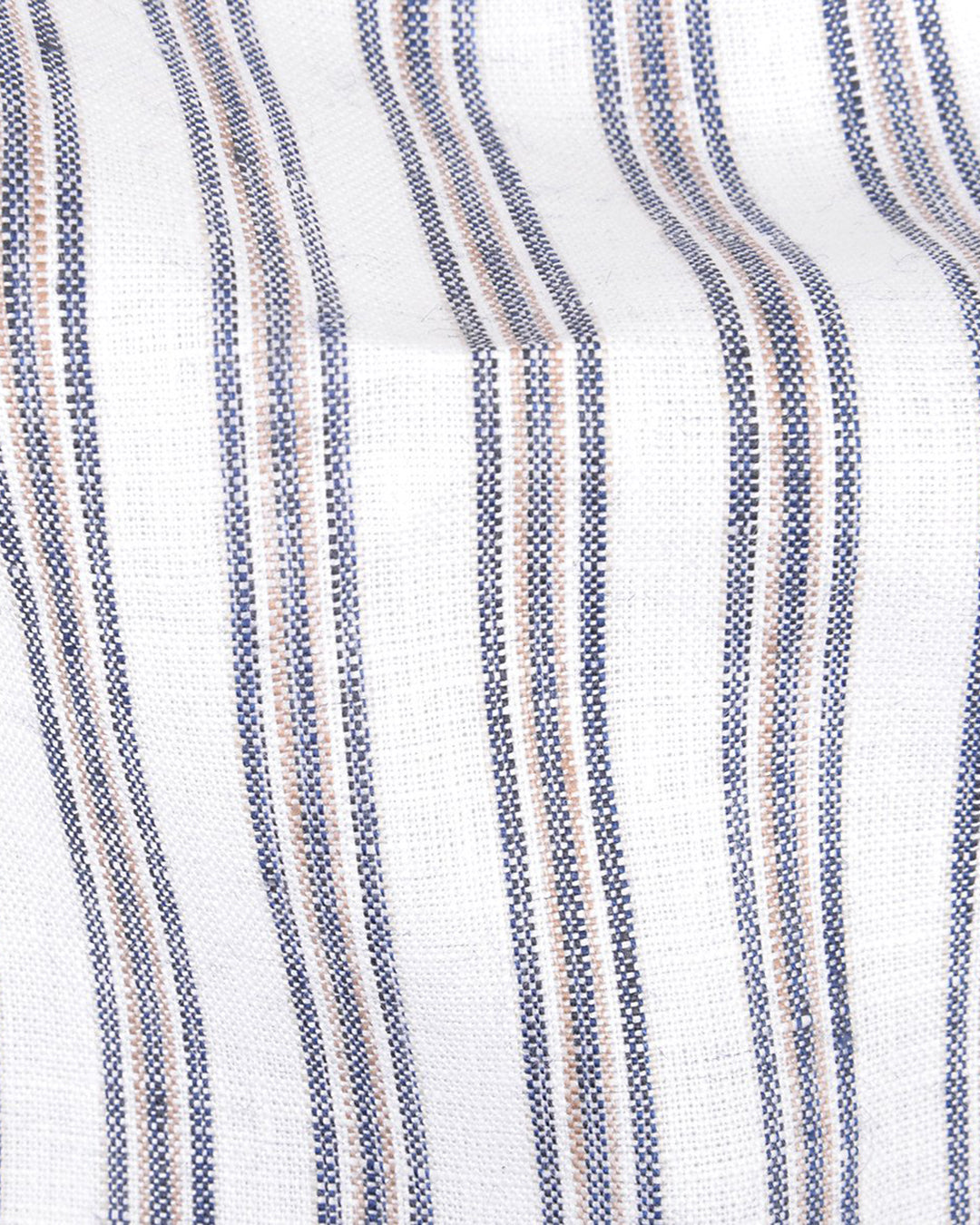 Linen: Dark Blue Beige Stripes On White - 4