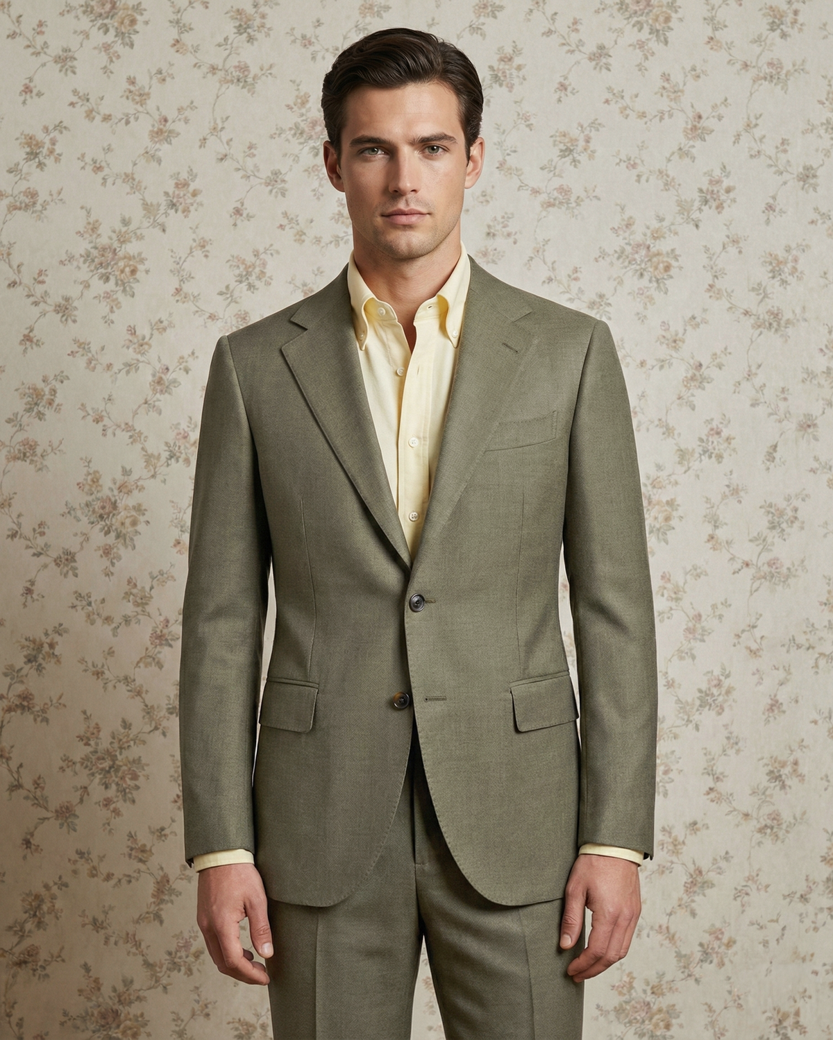 Dugdale Olive Wool Flannel Dress Suit - 1