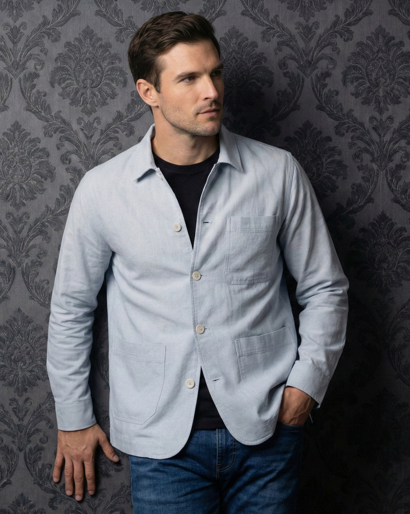 Fresco Cotton Cloud Blue Shirt Jacket