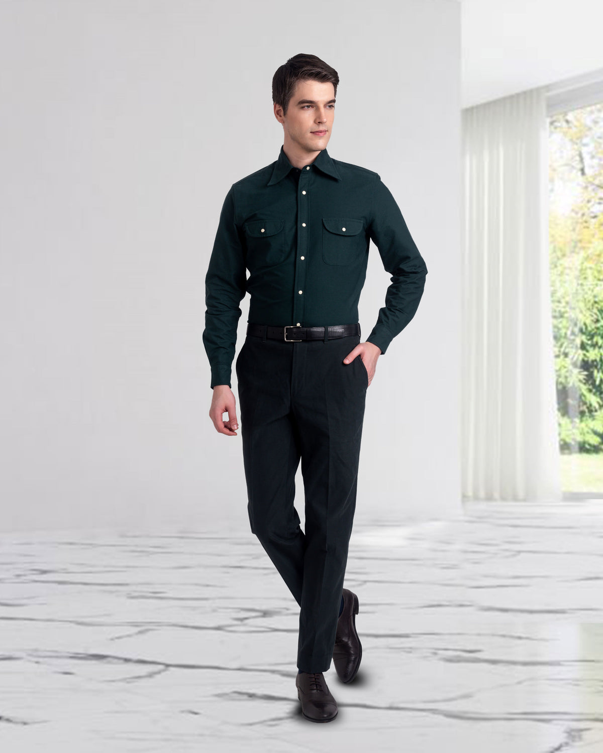 Green Oxford Western Shirt - 3