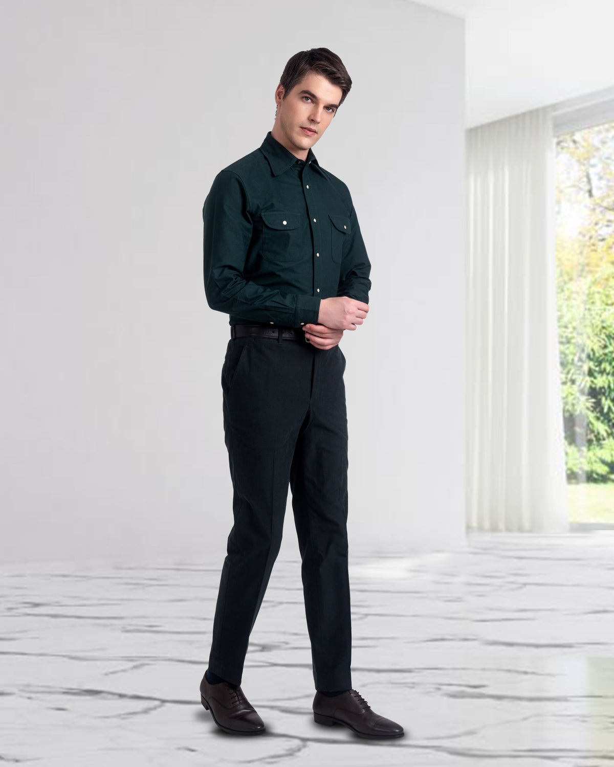 Green Oxford Western Shirt - 4